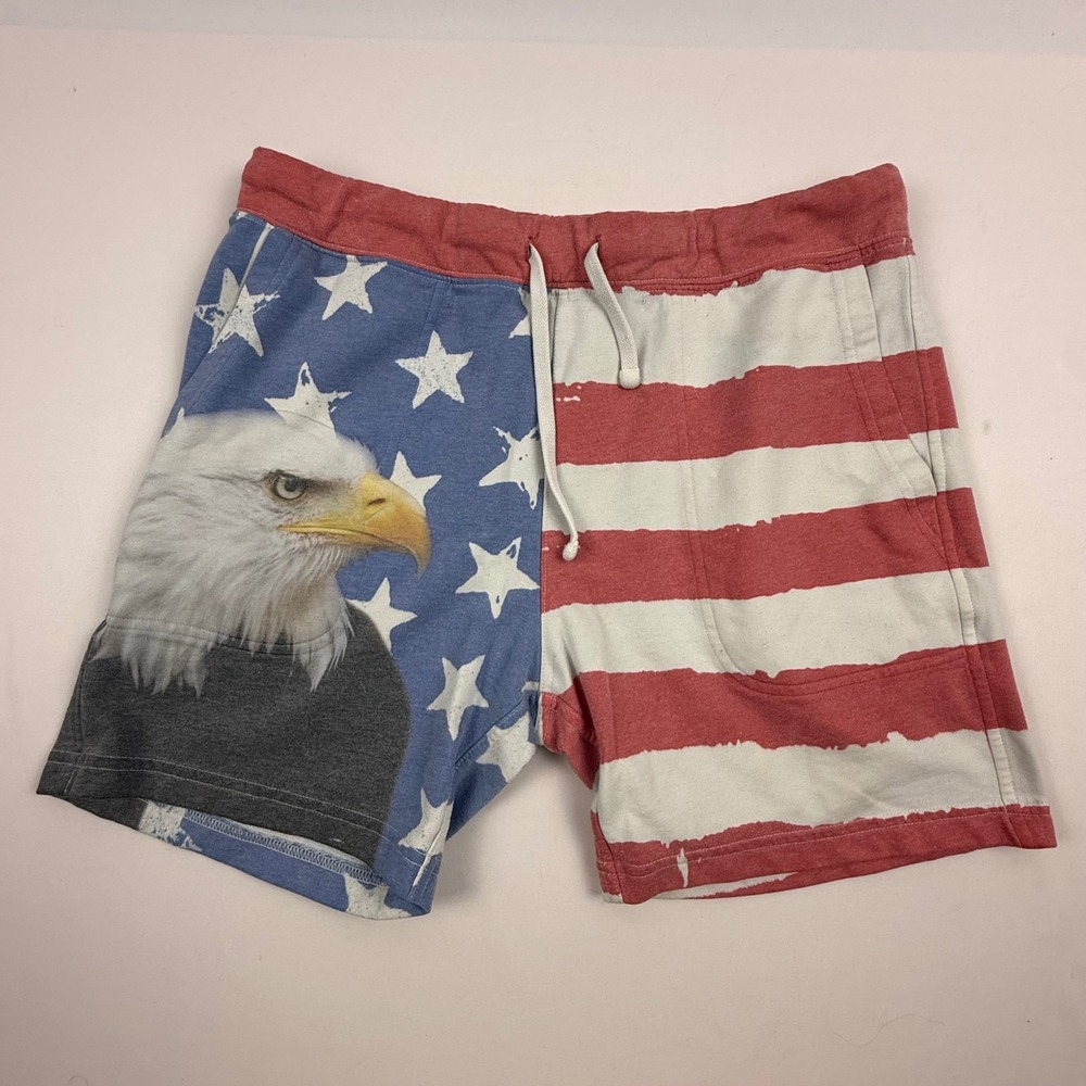 Chubbies Mens American Flag Bald Eagle Lounge Shorts Red White Blue Large 5.5 In
